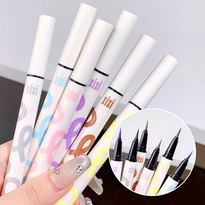 Oklulu 6 Colors Thin Pearlescent Eyeliner Liquid  Pencil 3 in 1 Shiny Silkworm Eye Shadow Stick Lasting Smooth Glitter Eyeliner Makeup