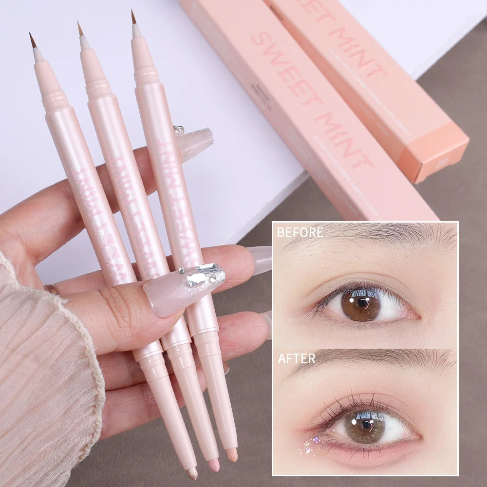 Oklulu Double Ended Lying Silkworm Pencil Highlighter Makeup Pen enlarge eyes Under Eye Highlighter Makeup Stick Slim & soft  tip