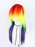 OKLULU  -  Rainbow Dash Long Straight Synthetic Cosplay Wig  Rainbow Wig  Human Hair Wigs on Sale Free Shipping Colored Human Hair Wigs