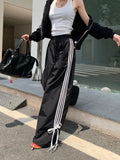 OKLULU  -  Sports Stripe Baggy Pants Women Y2k Fashion Cutecore Bow Straight Wide Leg Sweatpants Streetwear Korean Causal Joggers