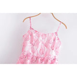 Oklulu  Sweet Women Pink Floral Print Sexy Sling Mini Dress Sleeveless Female A-line Mini Summer Dresses Holiday Robe