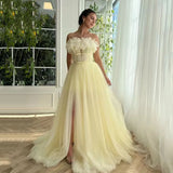 Oklulu  Fairy Yellow Evening Dresses Flower Sweetheart Party Dress Side Slit Prom Dress For Formal Occasion