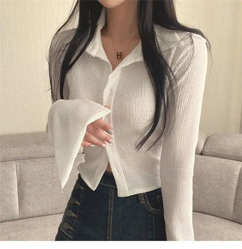 Oklulu Sexy Crop Top Women Summer Long Sleeve T-Shirts Female Elegant Fashion Sunscreen Shirt Ladies Hotsweet Slim All-Match Camisas