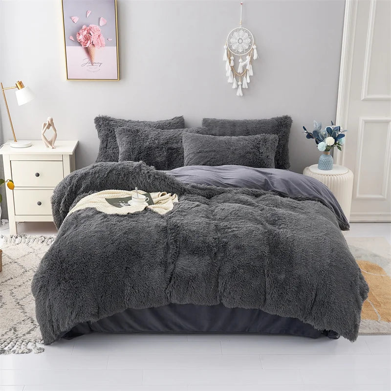 Shaggy Coral Fleece Cozy Princess Bedding Set Mink Velvet Gradient Quilt/Duvet Cover Set Bed Comforter Cover Blanket Pillowcas