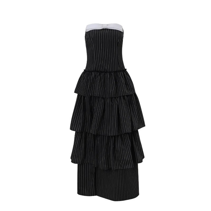 Oklulu  -  Sexy Black Dress Y2K Off Shoulder Bow Striped Evening Dress Party Club Spring Sleeveless Slim Fit Elegant Women's Dress