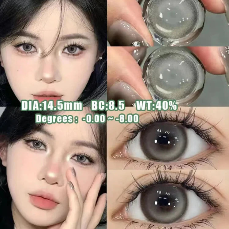 OKLULU 1Pair New Color Contact Lens Korea Pupils Nature High Quality Myopic Gray Lens Blue  Eyes - 0.00 to- 8.00 Diopter Lenses