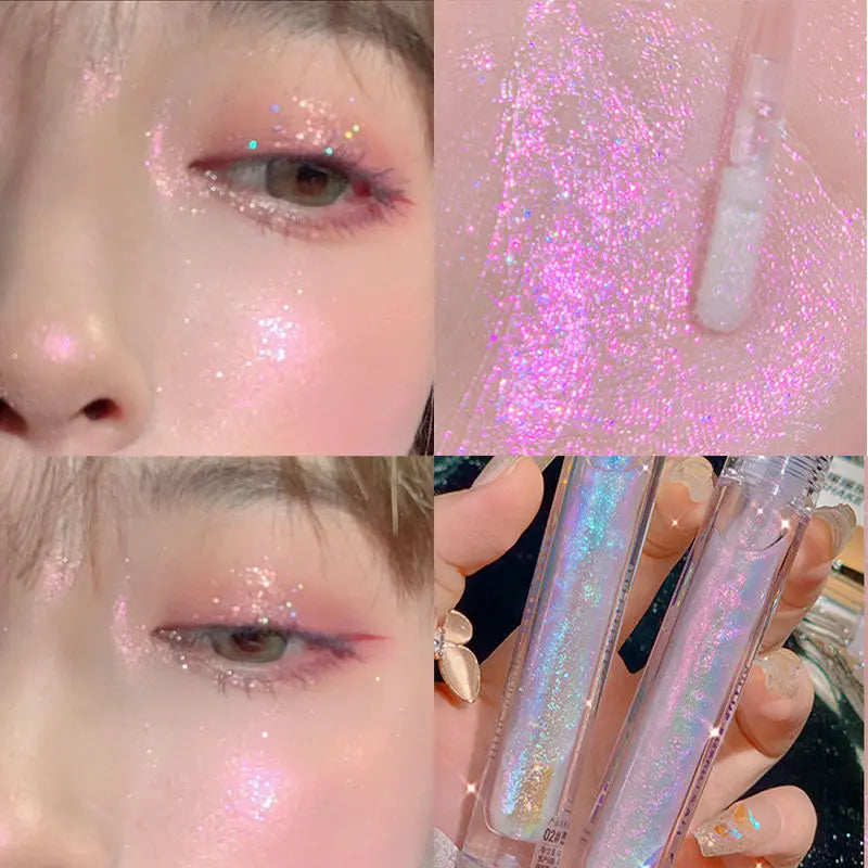 Oklulu 2Colors Glitter Highlighter Makeup Multi-function Liquid Eyeshadow Eyeliner Waterproof Pearl Brighten Silkworm Shake High Gloss