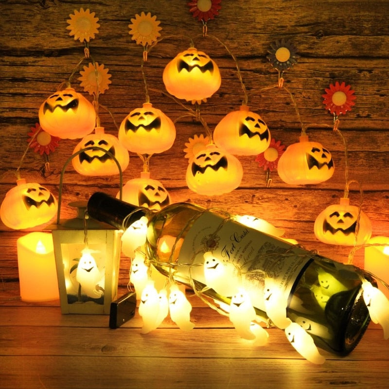 150cm 10LED Halloween LED String Lights Portable Pumpkin Ghost Skeletons Lights for Home Bar Halloween Party Decor Supplies