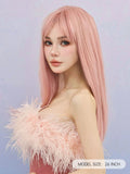 OKLULU  -  Shimmer Pink wig Long Straight Synthetic Wig With Bangs Natural Heat Resistant Fiber Hair Cosplay Party Wigs For Women Daily Use