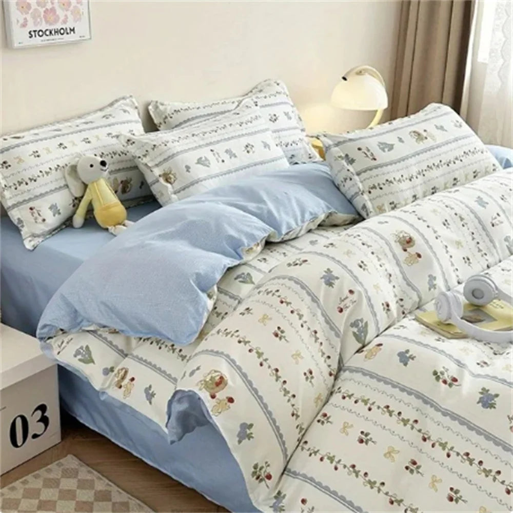 Oklulu Ins Gradient Blue Bedding Set Soft Flat Sheet Duvet Cover Pillowcase Polyester Bed Linen Single Queen Full King Size Quilt Cover