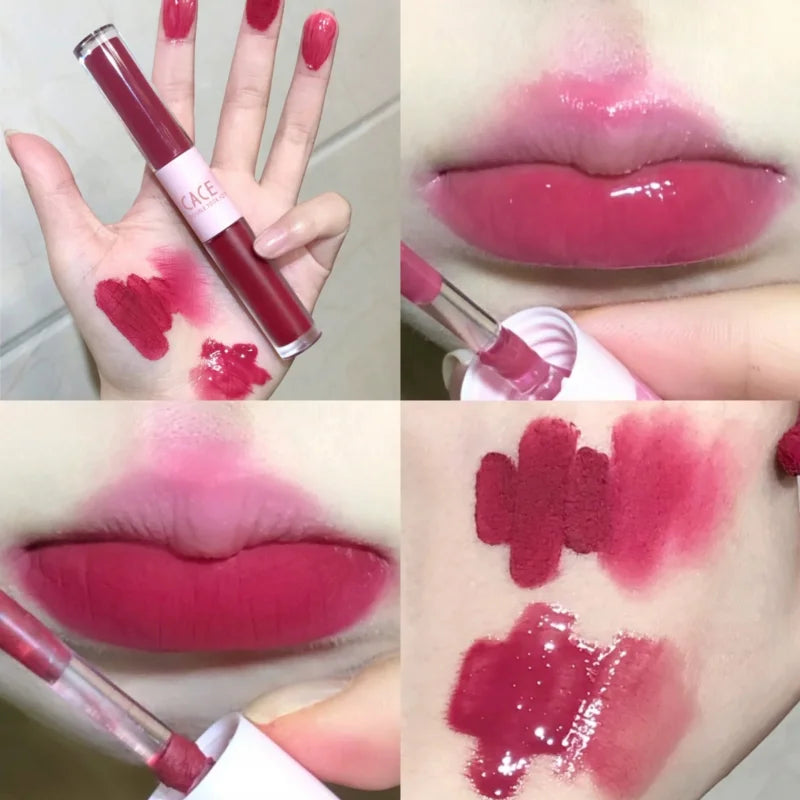 Oklulu 11Colors Double Head Lip Gloss Matte Velvet Sexy Red Tint Liquid Lipstick Waterproof Mirror Water Lip Glaze Lips Makeup Cosmetic