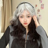 OKLULU  -  Grey gradient black Wavy hair for Daily Use Party wig with bangs heat resistant Synthetic for Women Cosplay lolita Headband Wigs