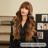 OKLULU  -  Ombre blond Long Wave with Bangs Curls Synthetic wigs For Women cosplay and party Wigs Middle Part Heat Resistant Synthetic Wig