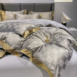 High Quality Satin Jacquard And Cotton Luxury Bedding Set Chic Gold Edge Embroidery Duvet Cover Set Bed Sheet Pillowcases