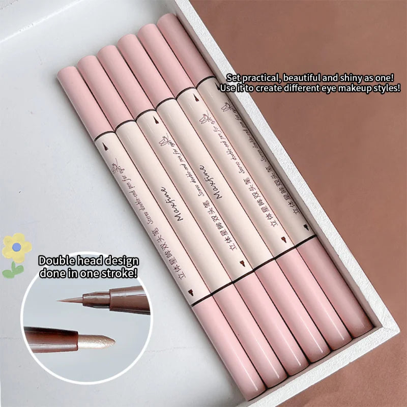 Oklulu Double Head Eyeliner Pencil Quick Drying Waterproof Non-smudge Matte Eyeliner Lying Silkworm Gel Pen Multifunction Eyes Makeup