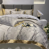 High Quality Satin Jacquard And Cotton Luxury Bedding Set Chic Gold Edge Embroidery Duvet Cover Set Bed Sheet Pillowcases