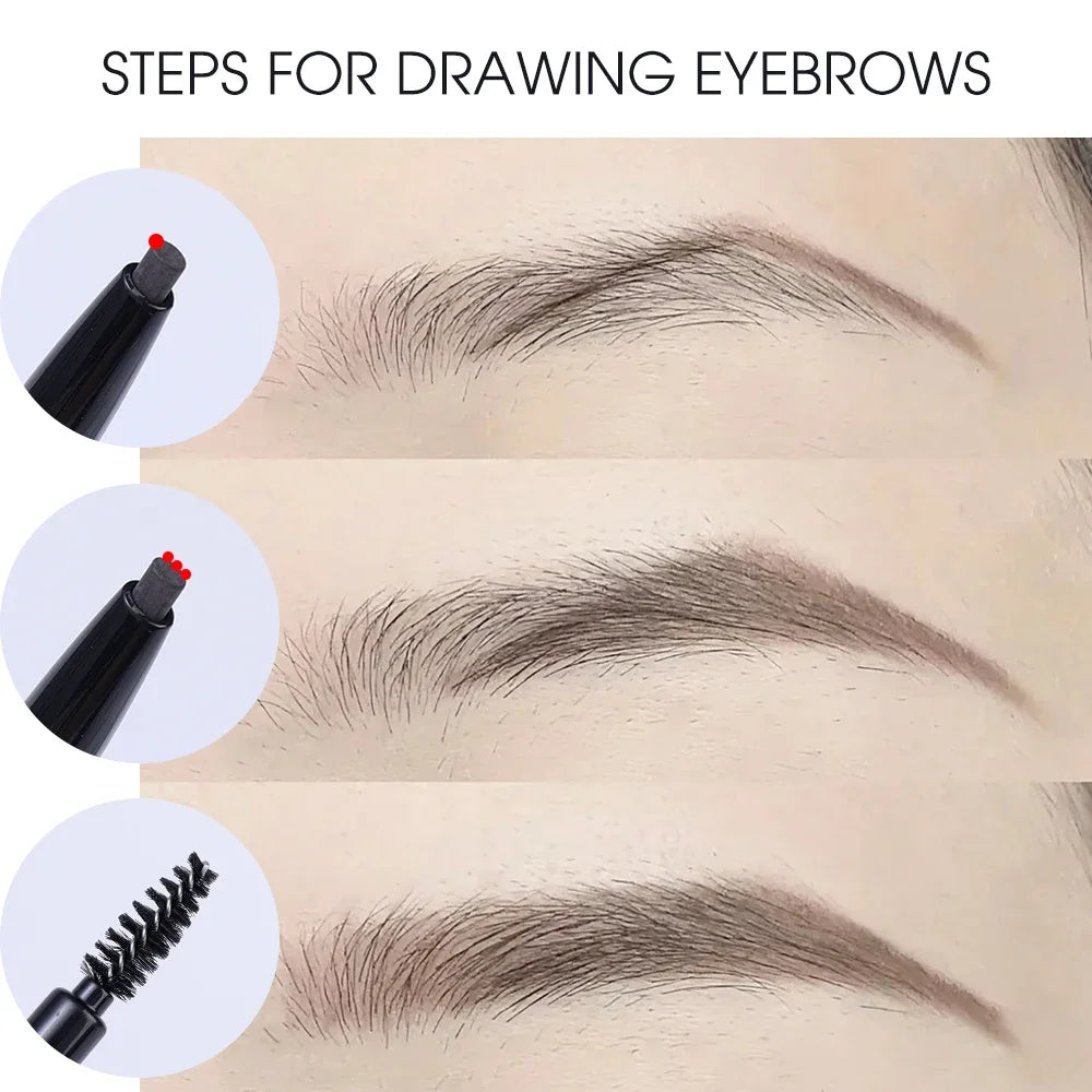 OKLULU  -  Waterproof Rotatable Coffee Brown Gray Eyebrow Pencil Lasting No Blooming Smooth Matte Double Head Eyebrow Tattoo Pen Makeup