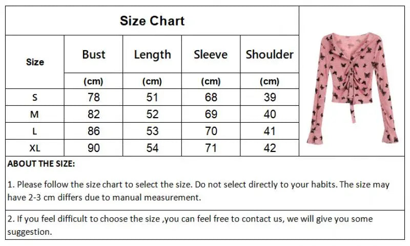 Oklulu Pink Crop Tops Women Y2K Coquette Long Sleeve T-Shirts Female Vintage Butterfly Button Up Blouse Ladies Harajuku Chic Camisetas