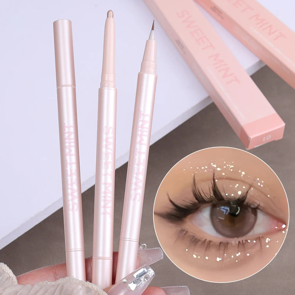 Oklulu Double Ended Lying Silkworm Pencil Highlighter Makeup Pen enlarge eyes Under Eye Highlighter Makeup Stick Slim & soft  tip