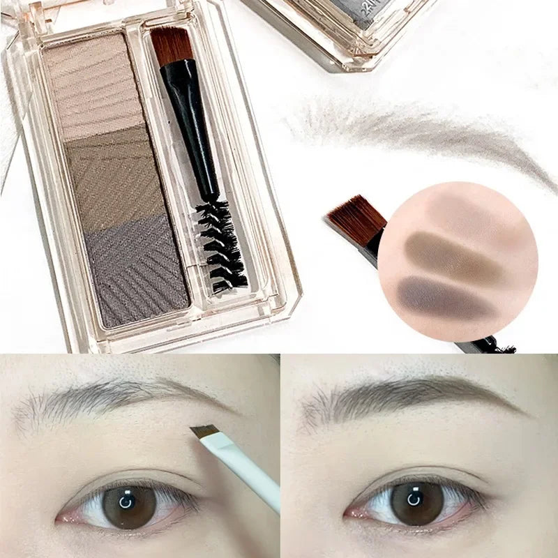 Oklulu Waterproof Eyebrow Powder Palette Makeup 3Color Lasting Matte Eyebrow Enhancer Natural Lasting Eye Shadow with Brush Cosmetics