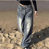 Oklulu Women's Vintage Baggy Blue Jeans High Waist Denim Trousers Korean 2000s Y2k Harajuku 90s Aesthetic Oversize Pants Trashy Clothes