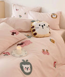 OKLULU  -  Cute cartoon embroidery pink green bedding set teen double,full queen king cotton home textile bed sheet pillow case quilt cover