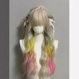 OKLULU  -  Long water Wave Wig rainbow wigs with Bangs Cosplay Silky Wig for Women Daily Party Natural Soft Synthetic Hair Heat Resistant