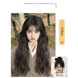 OKLULU  -  Black Long water Wave Wig with bangs for Women daily party Cosplay Lolita Natural Hair Heat Resistant Synthetic wigs Headband