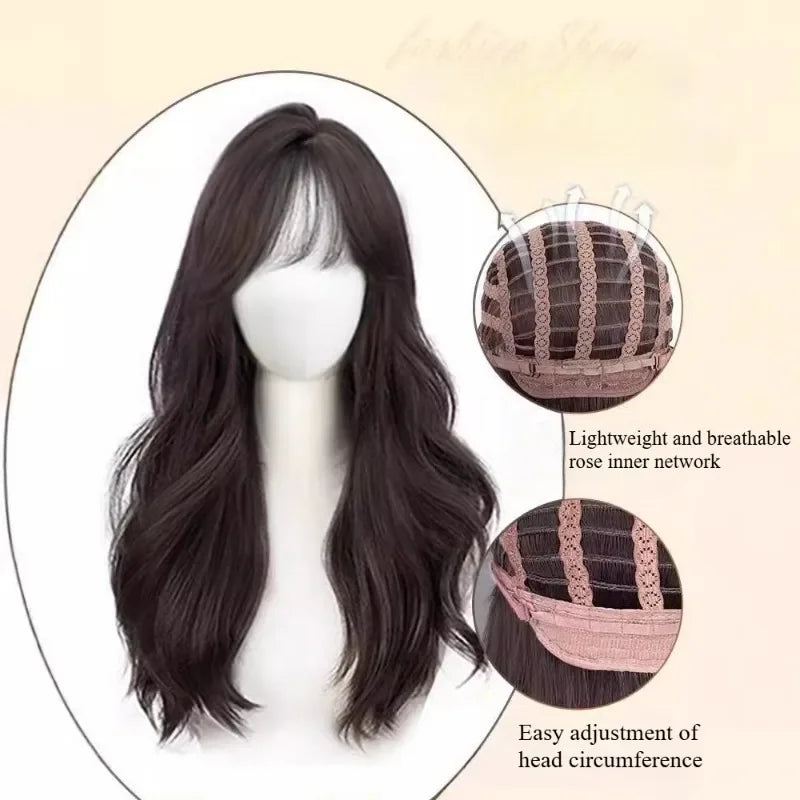 OKLULU  -  Wig Long Water Wave black Cosplay wigs for Women Daily Party Natural use Soft Synthetic Hair Heat Resistant lace front wig