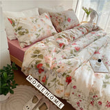 OKLULU  -  NEW 100%Cotton Bedding Set Niche Design Garden Pink Floral Pattern Soft Bed Sheet Down Quilt Cover Pillow Cover Single/Queen