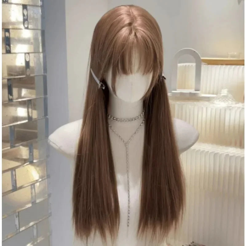 OKLULU  -  Long Straight Synthetic wigs Black Daily Use Wigs with Bangs for Women Heat Resistant Fibre Cosplay Lolita Party Natural Hair