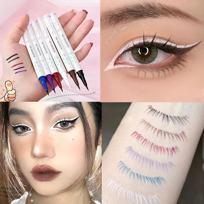 Oklulu Colored Eyeliner Pencil Matte Waterproof Long Lasting Eyeliner Liquid Pen Quick-drying No Blooming Black White Eye Makeup Tools