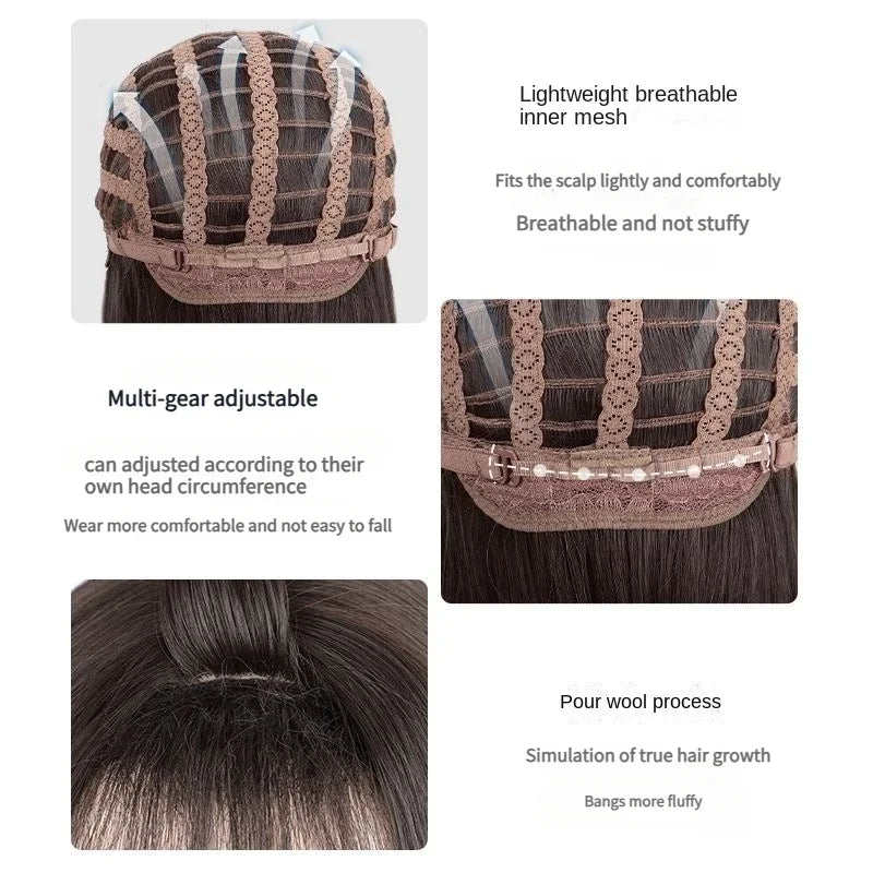 OKLULU  -  Long water Wave Wig Cold brown with Bangs Cosplay Silky Wig for Women Daily Party Natural Soft Synthetic Hair Heat Resistant 여장