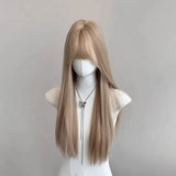 OKLULU  -  wigs Long Straight Synthetic Heat Resistant Blonde Wig with Bangs for Women daily wear Wigs for Cosplay Lolita Party Halloween