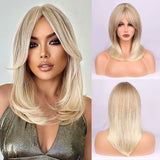 OKLULU  -  Blond Short ombre Straight Middle Part wigs Nature And Soft Synthetic Fiber Hair Wigs For Women For Daily Cosplay Party Use