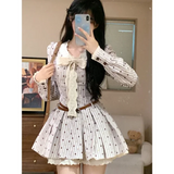 OKLULU  -  Autumn Trend Long Sleeves Floral Dress Women's 2024 New Elegant Lace Striped Dresses Casual Sense Of Luxury Party Short Dresses