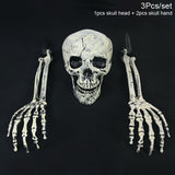 Halloween Realistic Skull Skeleton Head Human Hand Arms for Halloween Party Home Garden Lawn Decor Haunted House Horror Props