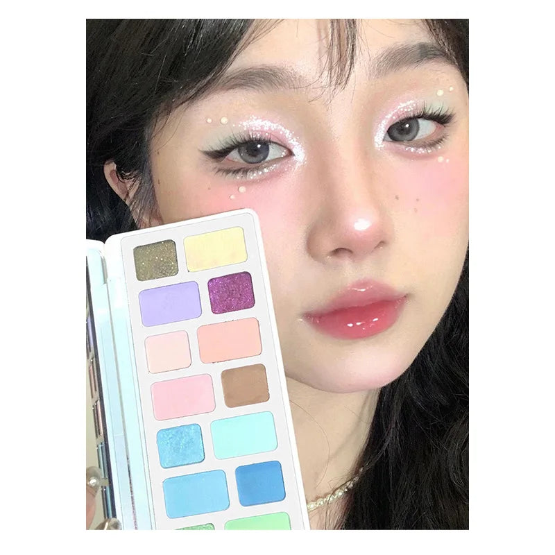 Oklulu 16 Colors Eye Shadow Tray Colorful Eyeshadow Blush Glitter Matte High Quality Long Lasting Professional Makeup Korean Cosmetics