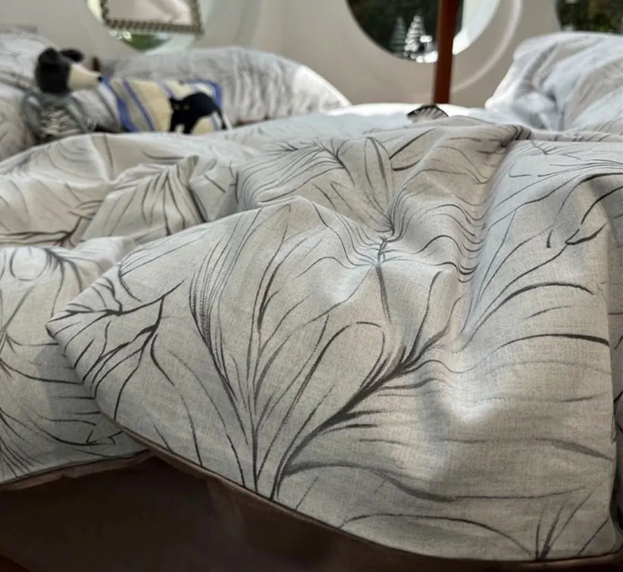 OKLULU  -  Vintage pastoral leaf grey brown bed set single double,twin full queen king cotton home textile bed sheet pillowcase quilt cover