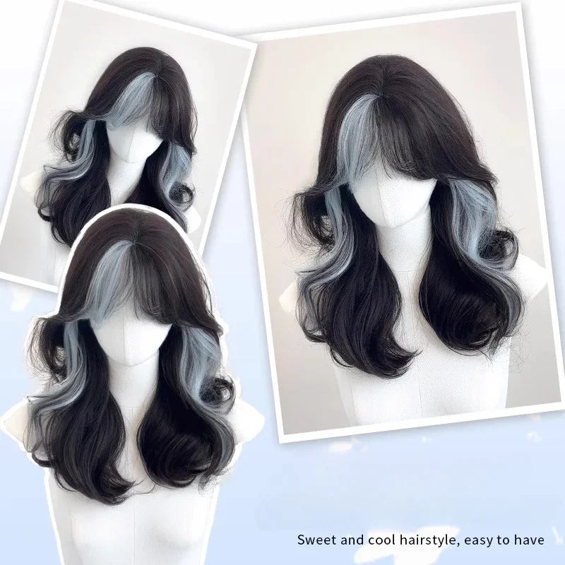 OKLULU  -  Wig Black Wavy Hair for Daily Use Party wigs with bangs heat resistant Synthetic for Women Cosplay lolita Headband Wigs