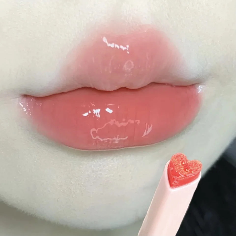 OKLULU  -  Water-light Lip Glaze Mirror Glitter Lip Tint Long Lasting Moisturising Love Heart Shape Solid Lipstick Pen Lips Makeup Cosmetic