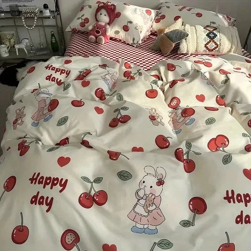 Oklulu Korean Style Bedding Set Boys Girls Twin Queen Size Duvet Cover Flat Sheet Pillowcase Bed Linen Kids Adult Fashion Home Textile