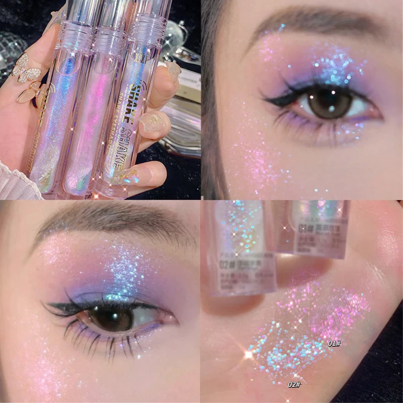Oklulu 2Colors Glitter Highlighter Makeup Multi-function Liquid Eyeshadow Eyeliner Waterproof Pearl Brighten Silkworm Shake High Gloss