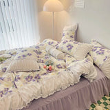 Girls Pastoral Floral Princess Bedding Set 3/4pcs Ruffles Duvet Cover Bed Skirt Sheet Queen King Size For Woman Decor Home