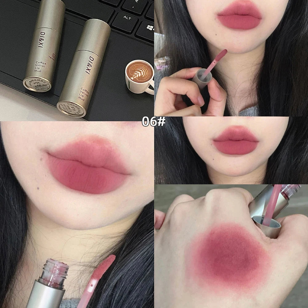 Oklulu Waterproof Matte Velvet Lip Gloss Lasting Non Sticky Cup Liquid Lipstick Nude Dark Brown Red Lip Tint Mud Makeup Lip Cosmetics