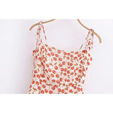 Oklulu  French Vintage Cherry Print Sling Dress Women Sexy Spaghetti Strap A-line Short Chiffon Summer Dress Holiday Robe