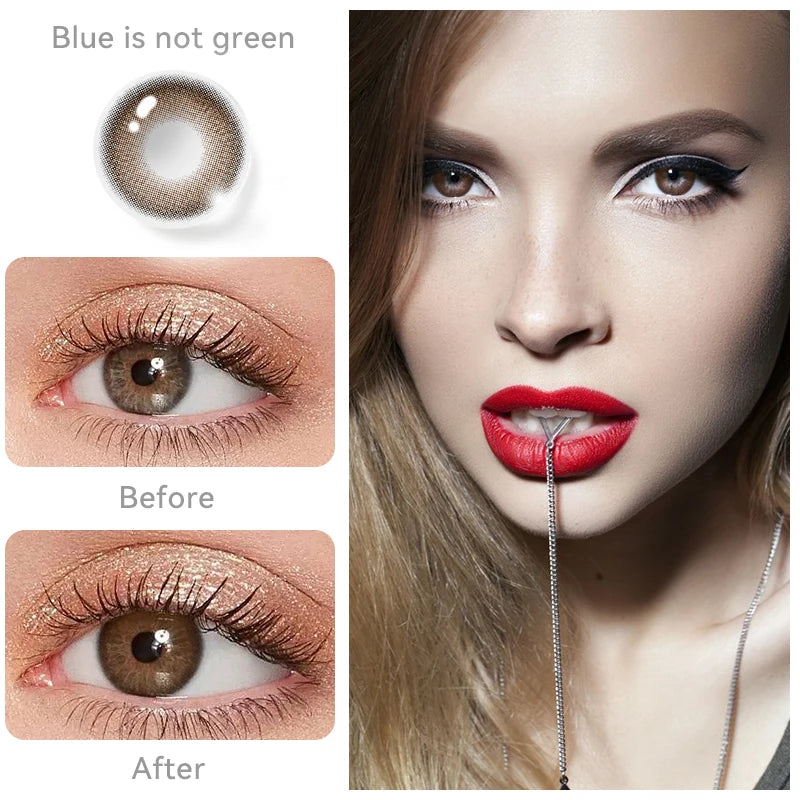 OKLULU 1 Pair 14mm Colored Contact Lenses For Eyes Fashion Natural Brown Lenses Small Beautiful Pupil with Myopia Degree Yearly Use