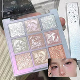 Oklulu Snowflake Eyeshadow Palette Diamond Glitter Eye Shadow 9 Colors Polarization Flash Highlighter Brighten Eyeshadow Shiny Makeup