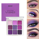 Oklulu 9 Color Glitter Eyeshadow Palette Purple Violet Shimmer Pearlescent Matte Acrylic Eye Shadows Palette Eye Make Up Waterproof