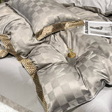 High Quality Satin Jacquard And Cotton Luxury Bedding Set Chic Gold Edge Embroidery Duvet Cover Set Bed Sheet Pillowcases